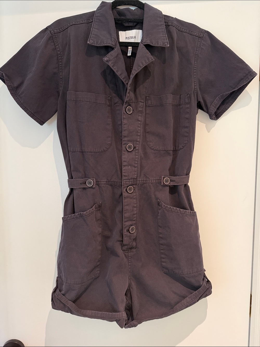 pistola Short Sleeve One-Piece Romper in Charcoal Gray